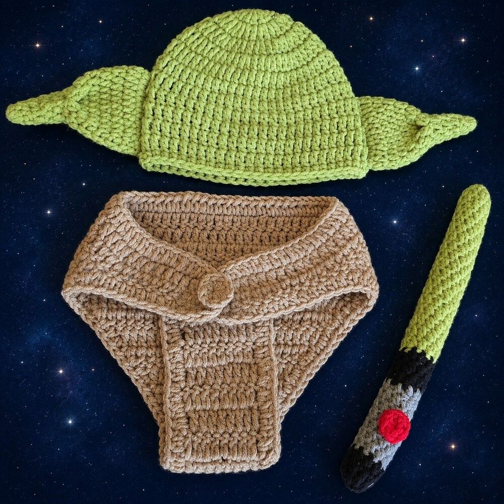 Crochet Yoda Inspired Infant Costume Hat Diaper Cover Lightsaber Photo Star Wars